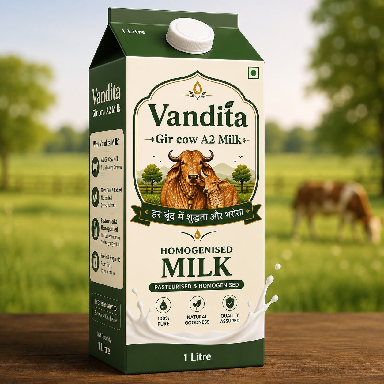 Vandita Gir Cow A2 Milk 1 litre carton