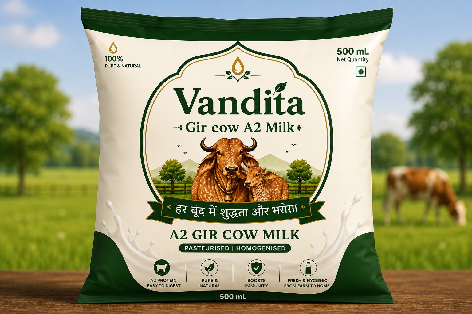 Vandita A2 Gir Cow Milk 500 ml pouch