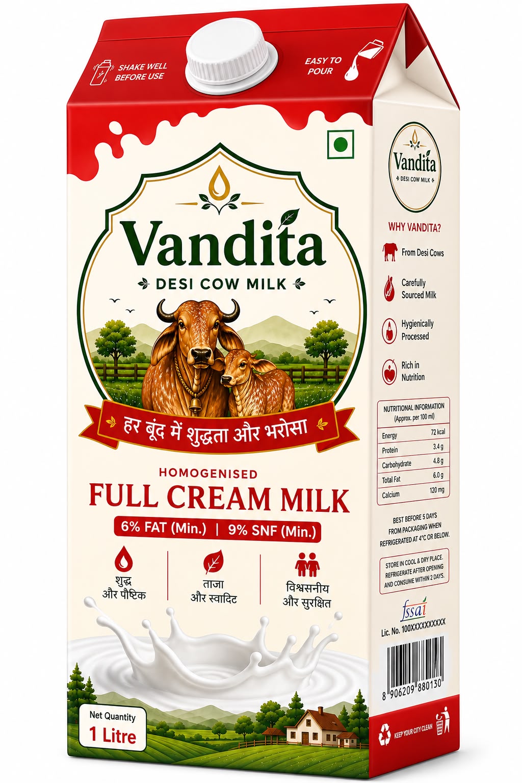 Vandita Full Cream Milk 1 litre carton
