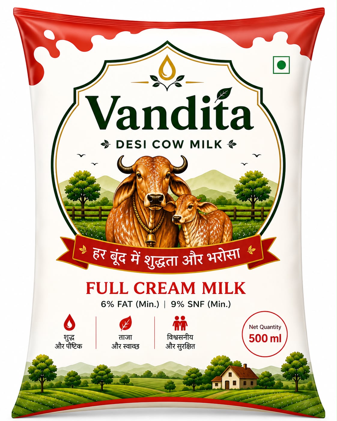 Vandita Full Cream Milk 500 ml pouch