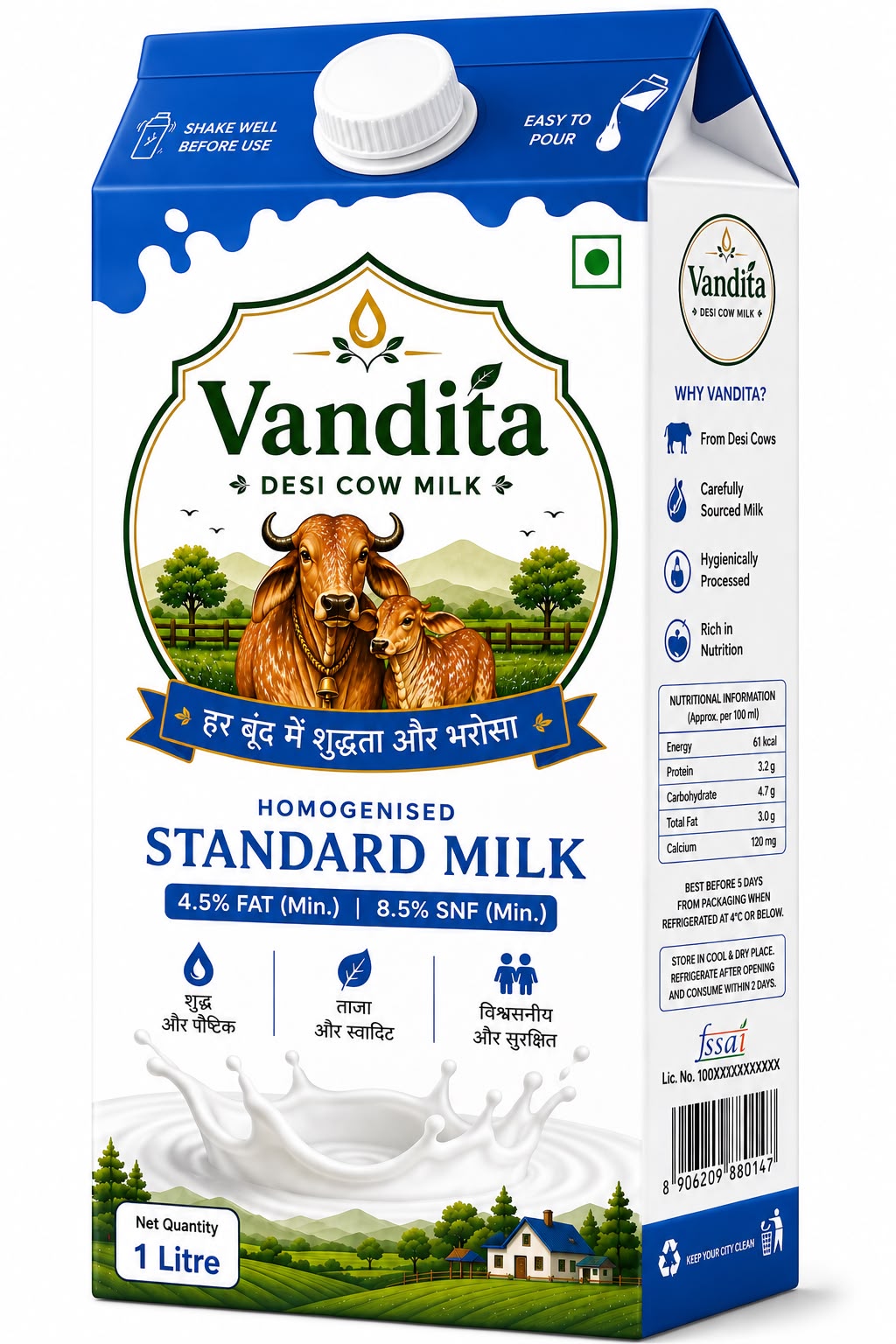 Vandita Standard Milk 1 litre carton