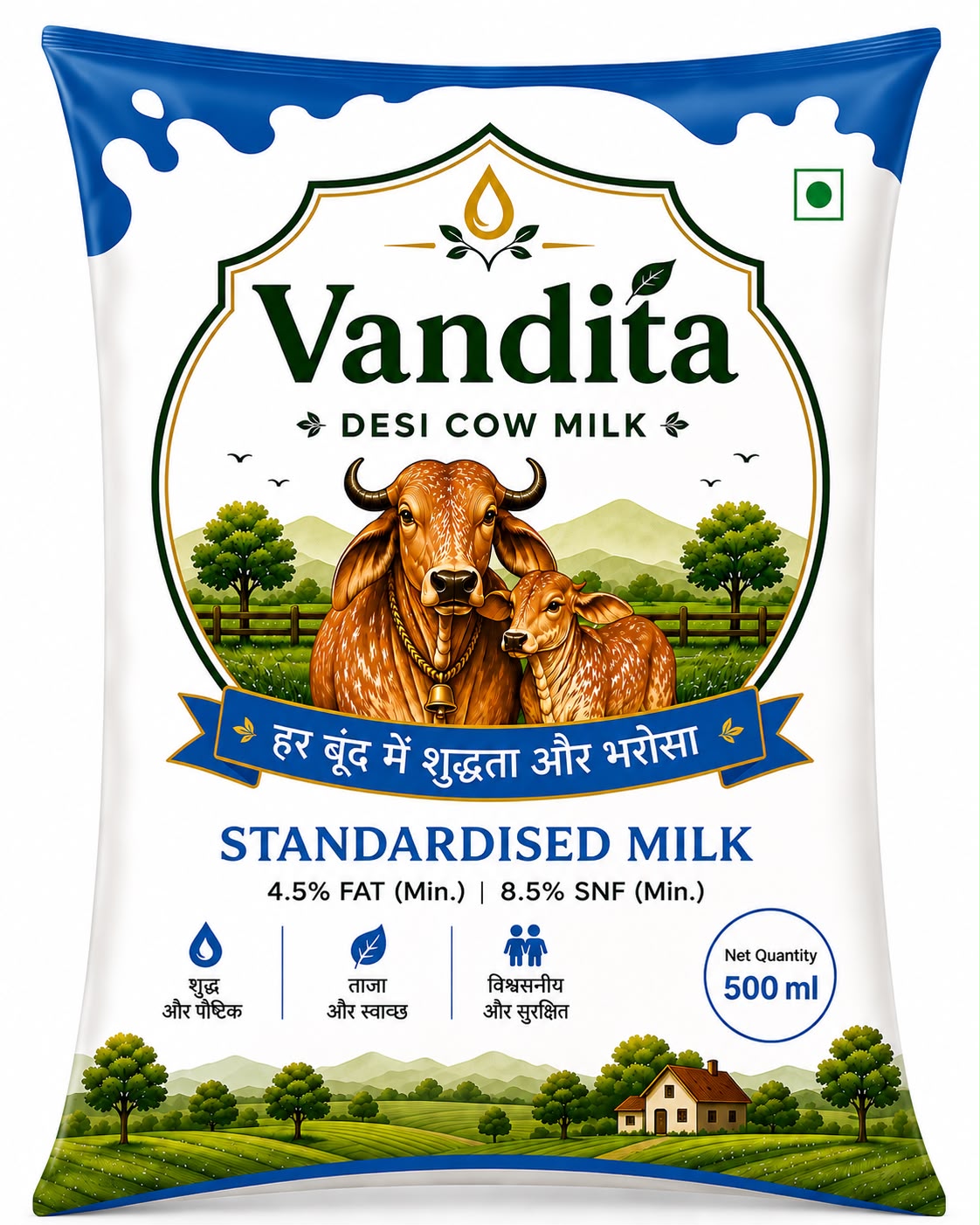 Vandita Standardised Milk 500 ml pouch
