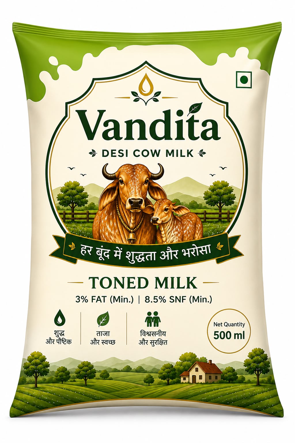 Vandita Toned Milk 500 ml pouch